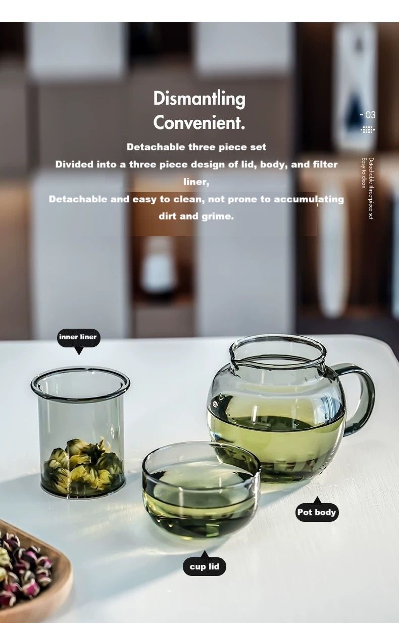 3-piece Set Of Thickened Glass Tea Cups With Lids, Round And Fun Tea Cups, Heat-resistant High Borosilicate Glass Flower Tea Office Cups_voghion.com
