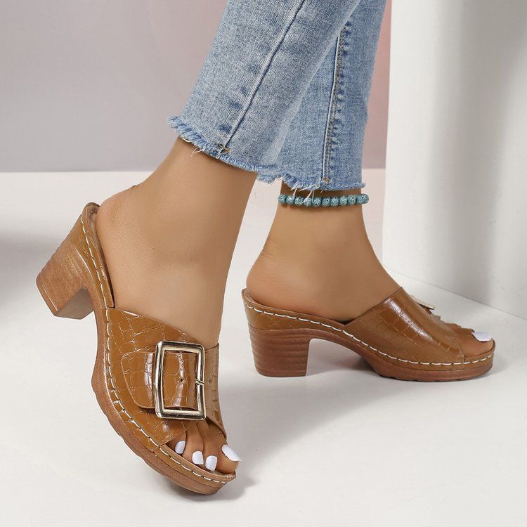 Sandalias Muller de tacón alto con tiras metálicas para mujer, primavera de 2025, talla grande_voghion.com