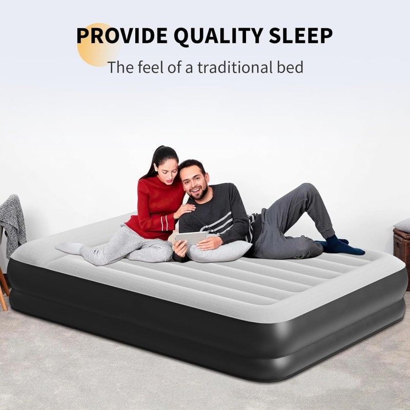 Air Mattress, 16" Raised Full Size Self Inflatable Blow Up Mattress With Built In Pump, Thick Comfort Air Bed For Camping, Guests & Home,_voghion.com