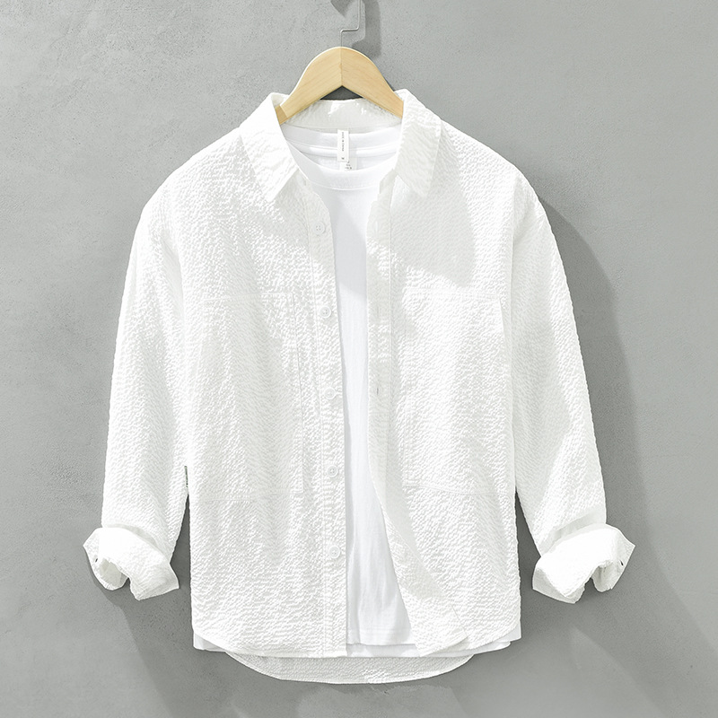6689 Camicie giapponesi a maniche lunghe in tinta unita, alla moda, casual e larghe, comode e versatili, una camicia letteraria_voghion.com