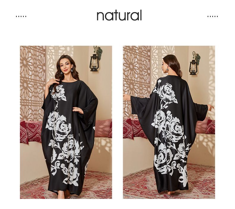 Damen Nachtwäsche Frühling und Herbst Mitte Wunderschönes bedrucktes Nachthemd Lose Lange Robe_voghion.com