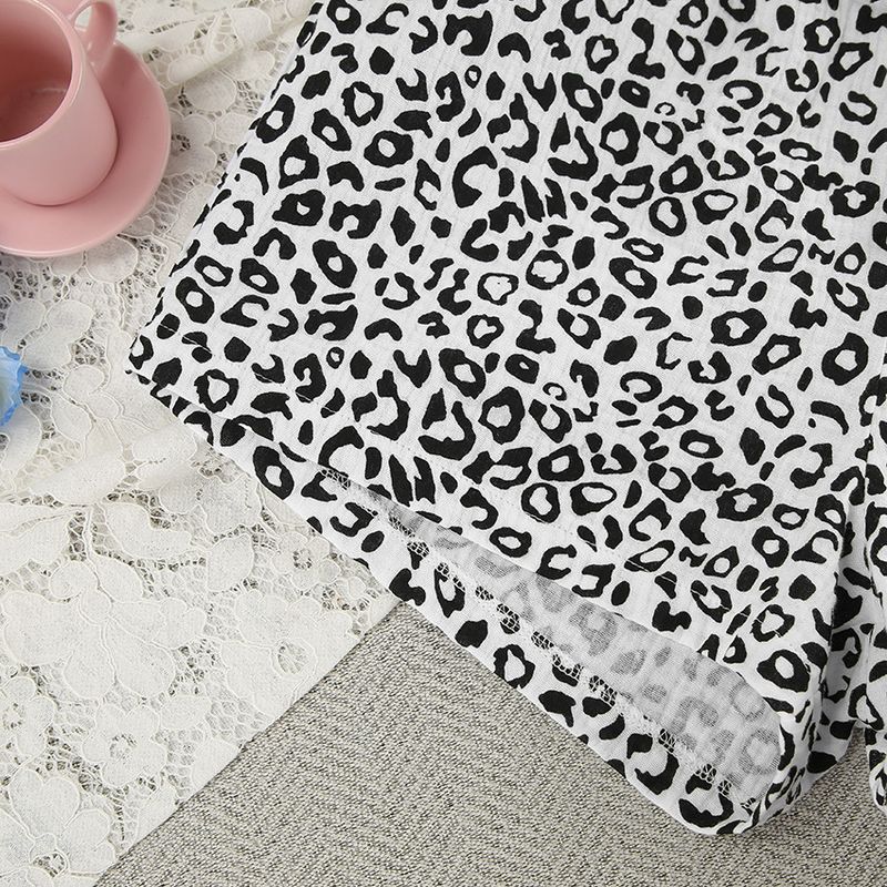 Pure Cotton Autumn New Long Sleeve Shorts Leopard Print Two-Piece Set Wearable Pajamas Homewear Women's Fashion_voghion.com