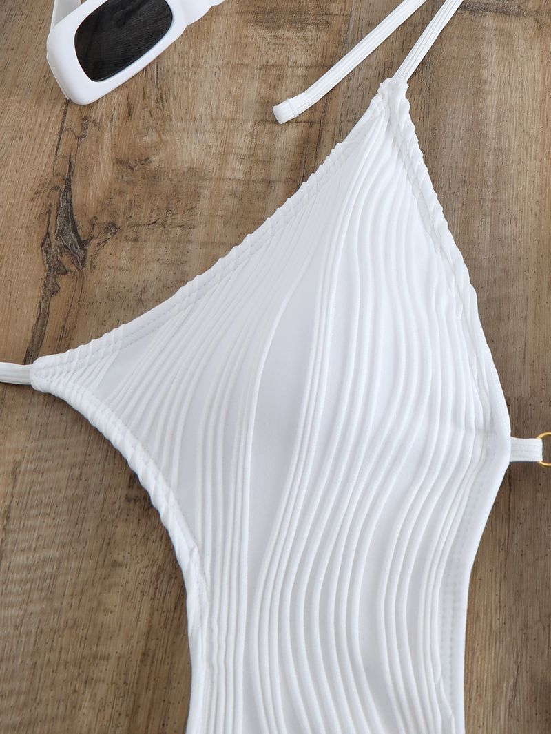 Maillot de bain une pièce à bretelles creuses et dos nu pour femme, couleur unie, offre spéciale_voghion.com