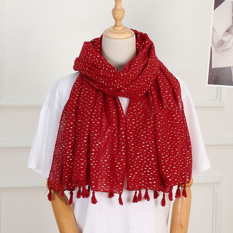 Gold Stamping Polka Dot Cotton Linen Feel Tassel Scarf Spring Summer Fashion Thin Women Versatile Decorative Ethnic_voghion.com