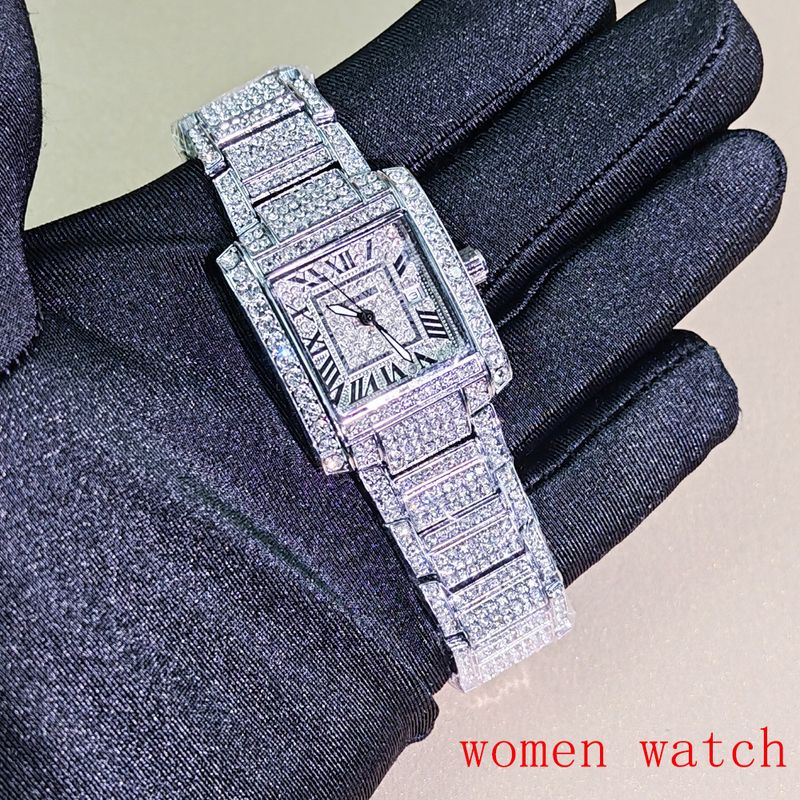 Hip Hop Starry Sky Diamond Square Horloge Volledige Diamant Kalender Koppel Mannen En Vrouwen Horloge Vlindersluiting Horloges_voghion.com
