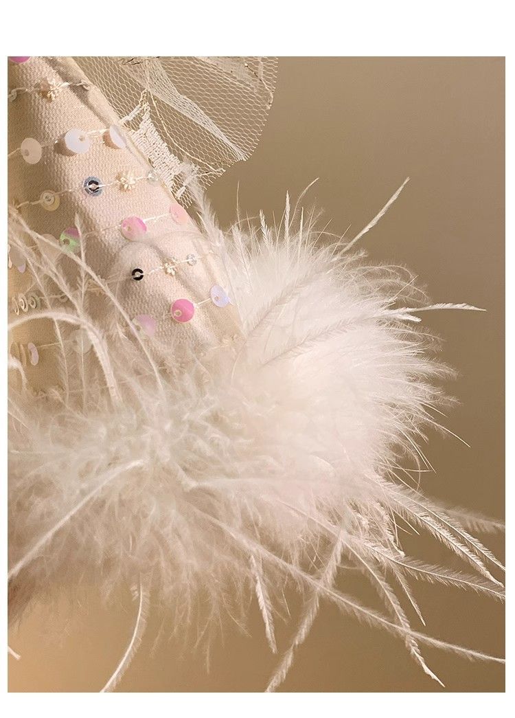 Cappello con fiocco e piuma per feste, fermaglio per foto femminili, atmosfera, celebrità di Internet, accessori per capelli, copricapo_voghion.com