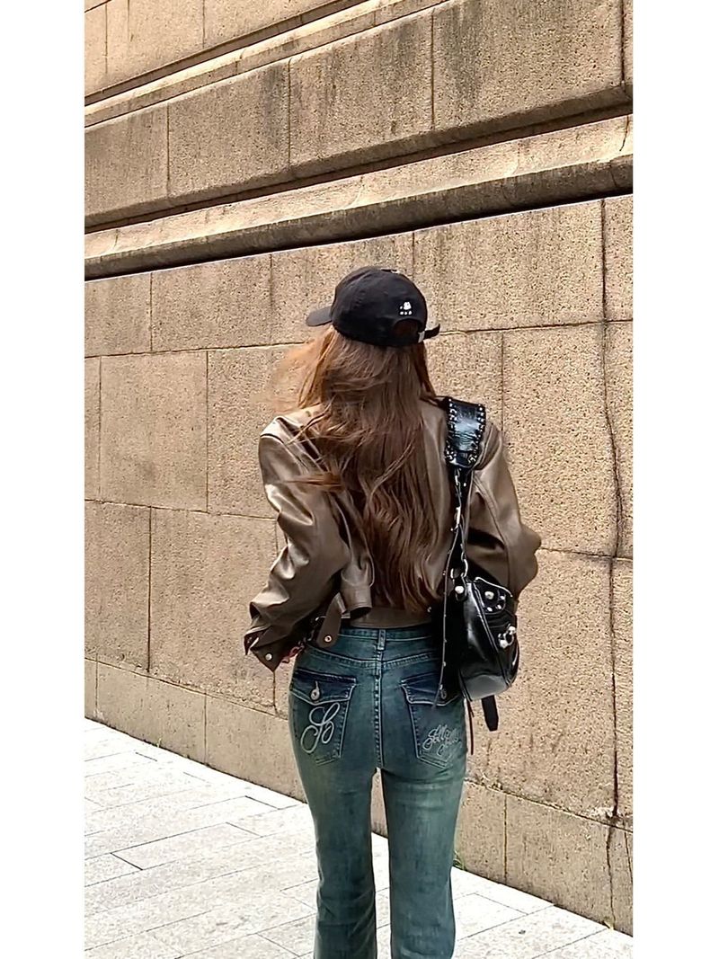 European Style For Women, Fleece-Lined, Autumn New Style, Elegant Turn-Down Collar, Petite Short PU Leather Slimming_voghion.com