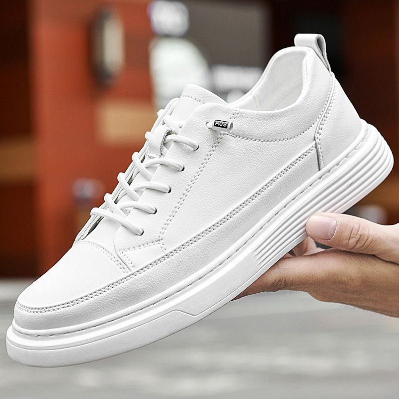Top Layer Rindsleder Trendy Markenqualität Herren Sport Casual Slip-On Echtleder Genäht Dickbesohlte Weiße Sneakers_voghion.com