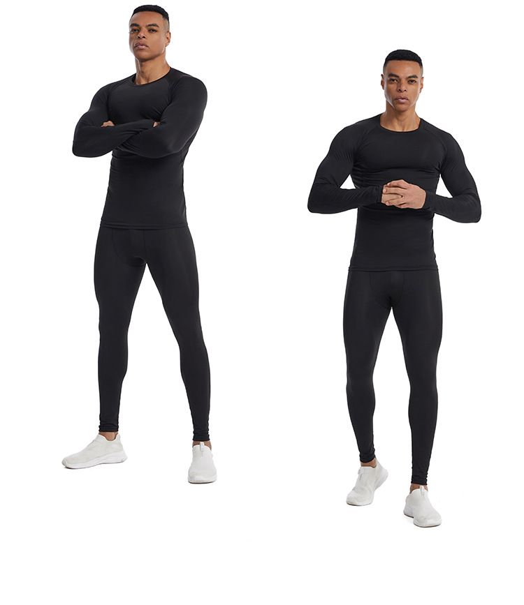 Maglia sportiva classica da uomo a maniche lunghe, nera e bianca - Maglietta da corsa traspirante e ad asciugatura rapida per allenamenti all'aperto e in palestra_voghion.com