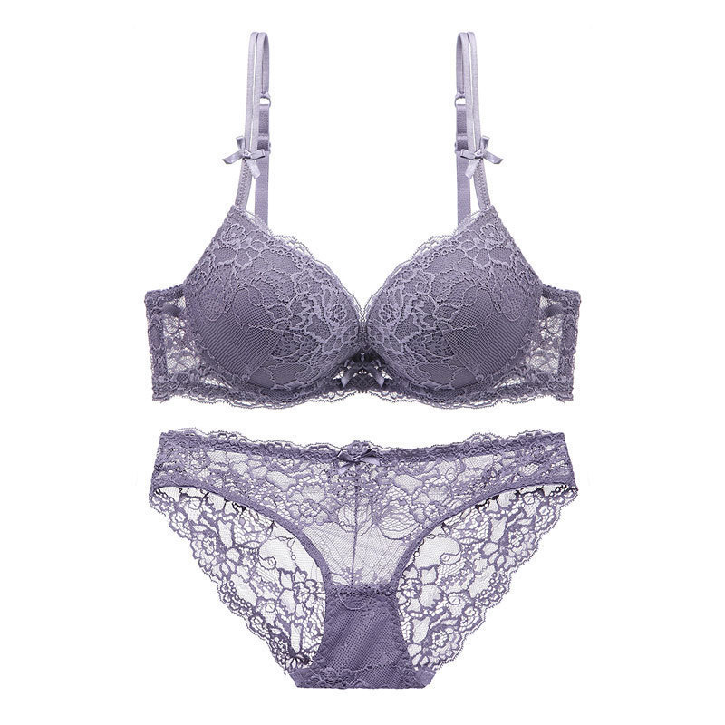 Set di reggiseni con supporto superiore e raccolta di pizzo intimo da donna sexy con fondo sottile e spesso in spugna 9192_voghion.com