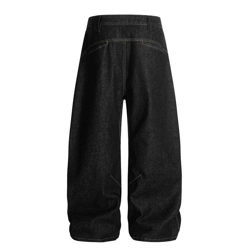 Jeans bootcut a gamba larga in denim vintage neri per uomo e donna – Pantaloni casual a gamba dritta dalla vestibilità rilassata_voghion.com