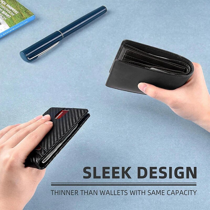Rfid Carbon Fiber Leather Airtag Wallets Credit Card Holder Air Tag Purse Black Minimalist Wallet For Men_voghion.com