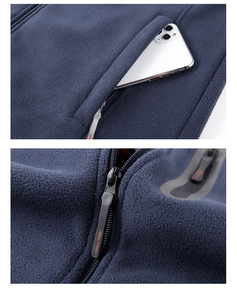 Men's Polar Fleece Jacket – Stand Collar Winter Warmth | Multi-Pocket Design | Dark Gray/Black/Royal Blue/Khaki | M-XXXXL_voghion.com