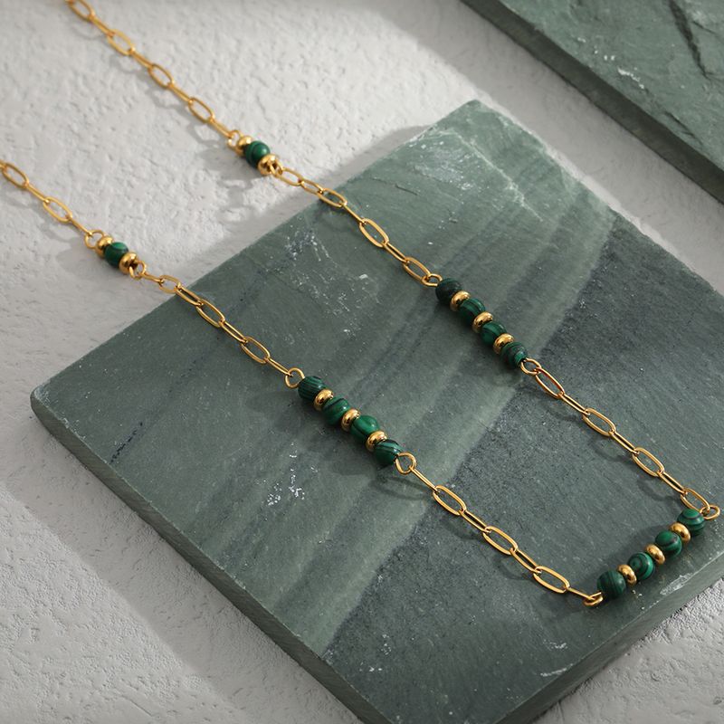 Collana da donna in acciaio inossidabile con pietra naturale placcata in oro vero, impermeabile e anti-scolorimento, design leggero e di nicchia_voghion.com