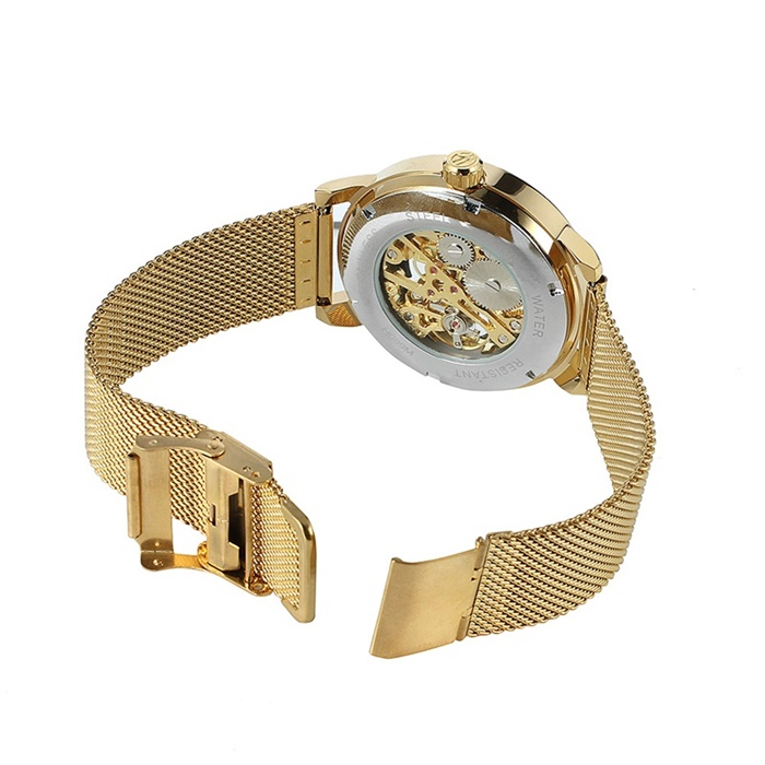 Men's vintage mechanical watch double hollowed manual leisure mechanical watch waterproof steel band glow-in-the-dark watch_voghion.com