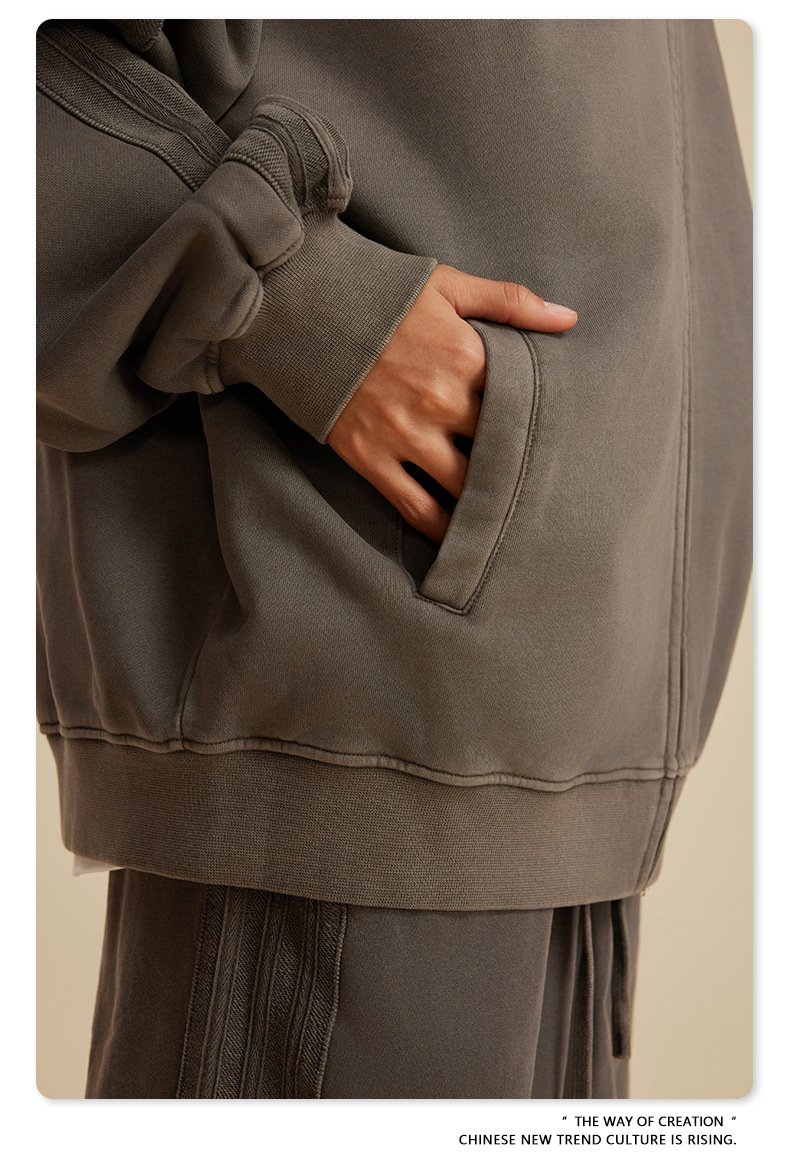 Men's Washed Bijoux Insert Zip Jacket Vintage Street Sweatshirt_voghion.com