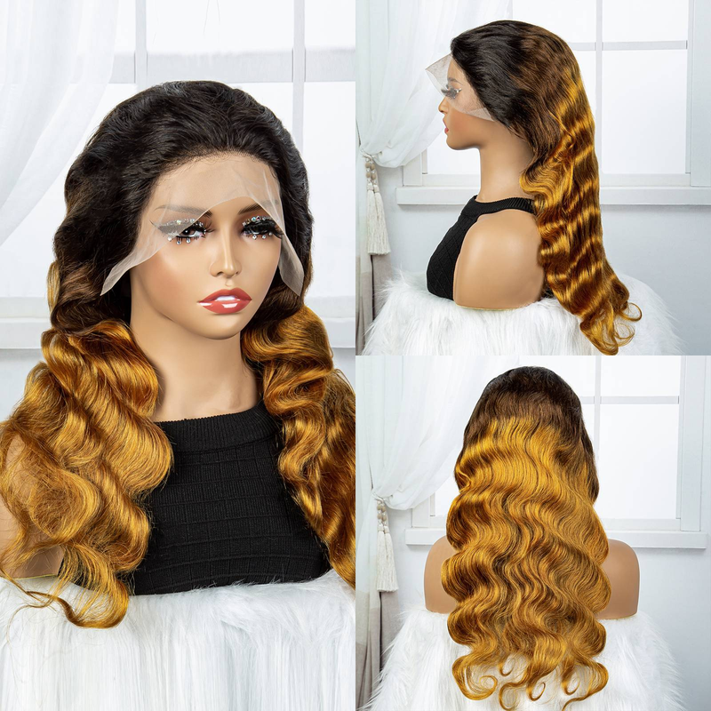 13*4 spitze menschliches haar haube 100% menschliches haar zwei-ton goldene farbe passenden hohe qualität menschliches haar körper curl_voghion.com