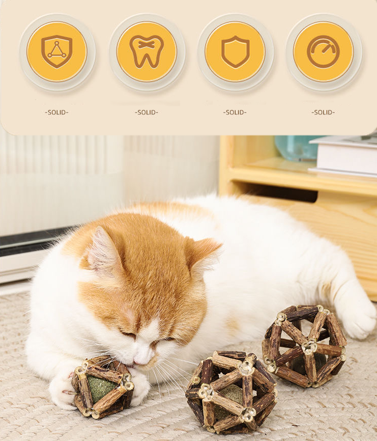 Juguetes para gatos, bolas de menta Mugianliao, limpieza y rechinamiento de dientes_voghion.com