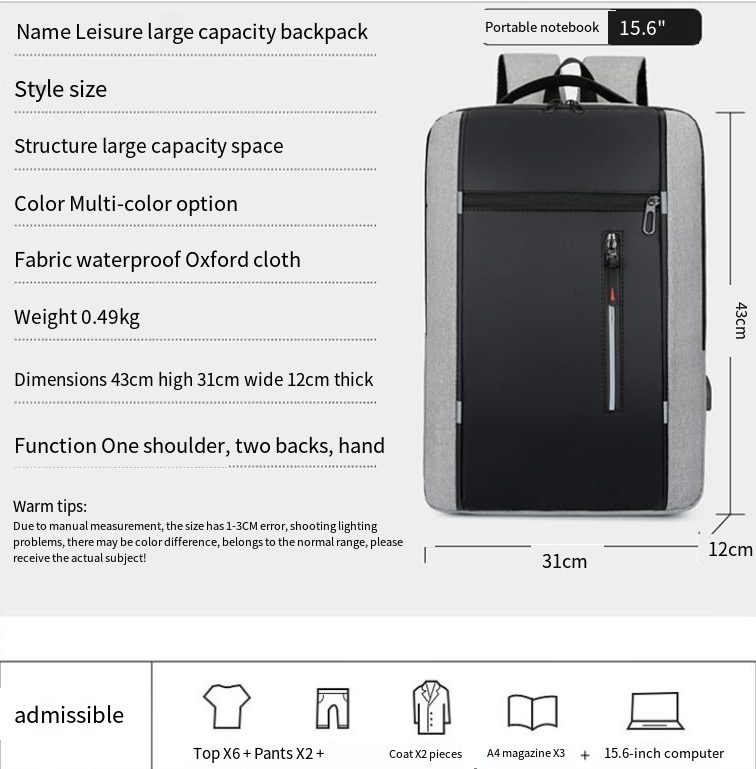 Men's Backpack Simple Usb Charging Business Computer Bag, Men's Multi Functional Student Large Capacity School Bag_voghion.com