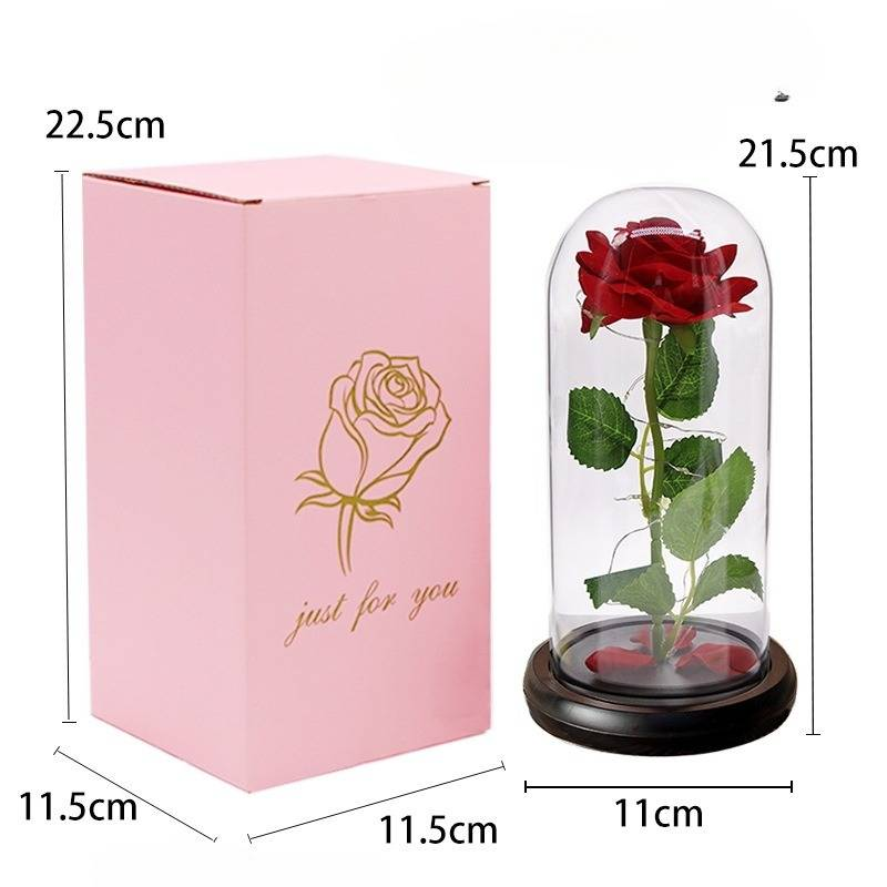 Simulação Rosa Flor Imortal Tampa de Vidro Pequeno Presente Enfeites de Mesa Dia dos Namorados Presente de Natal Novos Produtos_voghion.com