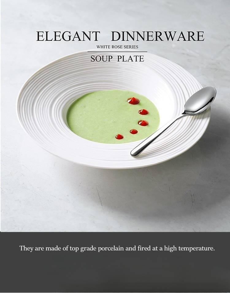 Modern Minimalist Ceramic Soup Plate - 10.5" White Textured Pasta Bowl With Artistic Line Design For Restaurant & Home Dining_voghion.com