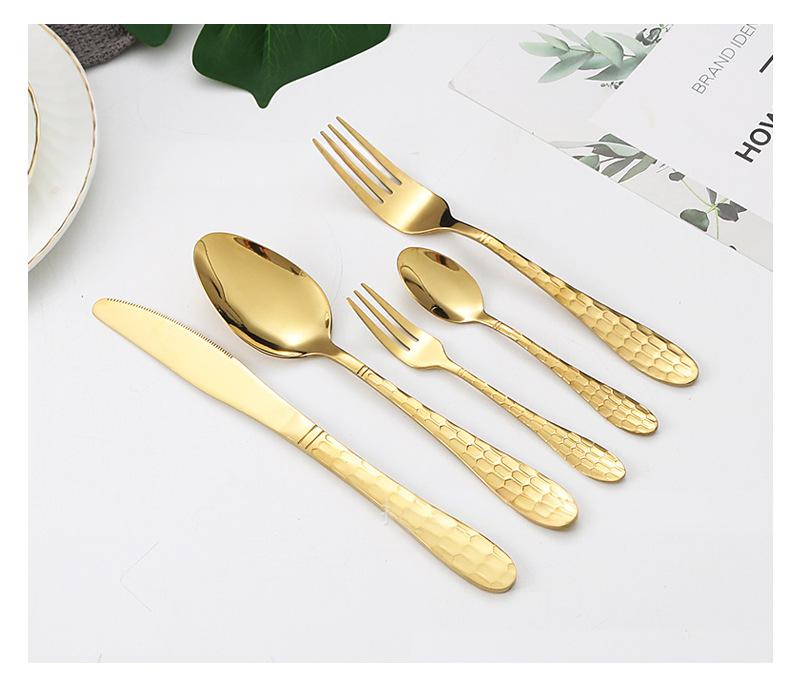 Titanium-Plated Stainless Steel Cutlery Set - Water Cube Design 4-Piece Hotel & Restaurant Grade Tableware In Gift Box_voghion.com