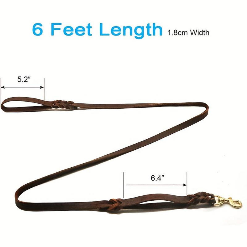 Leather Double Handle Dog Leash-1.8cm Width By 6ft Length, Braided Training Lead With Traffic Handle, Easy Control And Heavy Duty_voghion.com