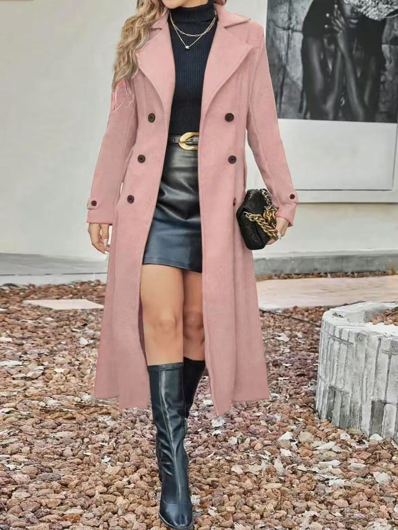 Women's Double-Breasted Wool Blend Trench Coat – Slim Fit Long Coat With Belt, Elegant Fall Winter Jacket For Women_voghion.com