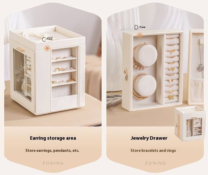 360° drehbarer Schmuck-Organizer – Drehbare mehrschichtige Aufbewahrungsbox für Ohrringe, Ringe und Halsketten – Luxus-Schmuckschrank mit großem Fassungsvermögen und Spiegel_voghion.com