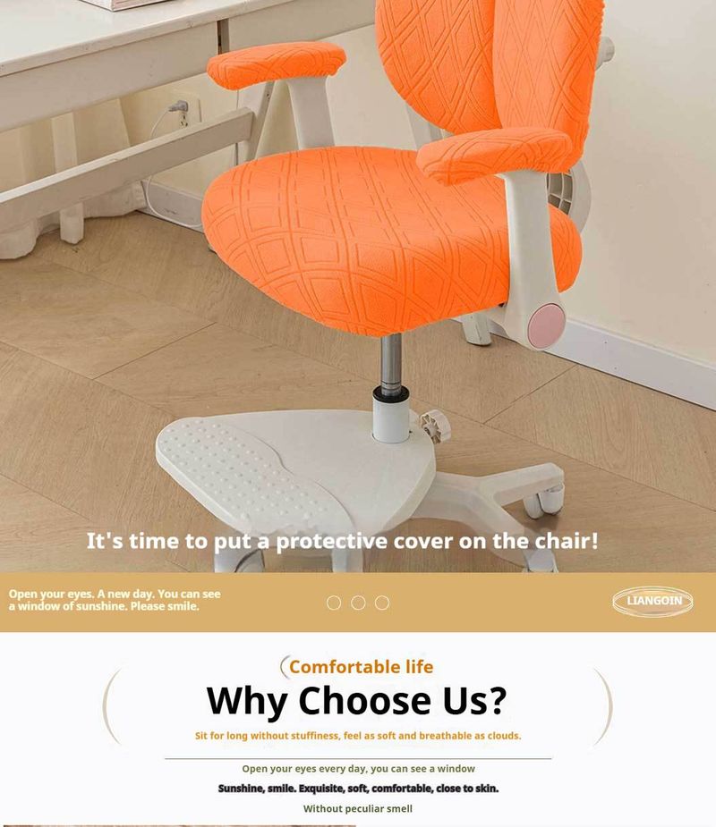 Modern Diamond-Pattern Kids' Study Chair Cover – Breathable Polyester Full-Wrap Slip-Resistant Chair Protector, Anti-Dust & Scratch-Proof_voghion.com