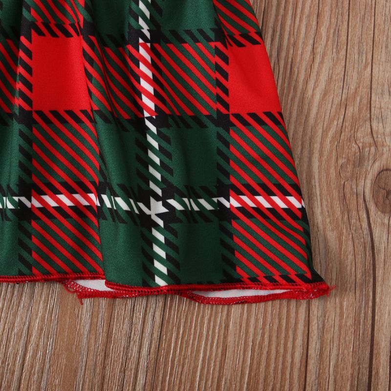 „Weihnachts-Strampler mit Buchstabenprint für Mädchen + rot-kariertes Trägerkleid, 3-teiliges Outfit-Set, süße Festtagskleidung für Kleinkinder und Kinder“_voghion.com