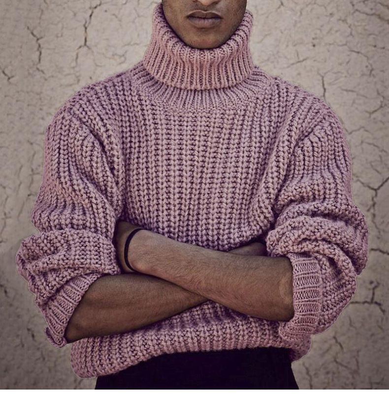 Maglione a collo alto con ago spesso tinta unita autunno e inverno da uomo SY0203_voghion.com