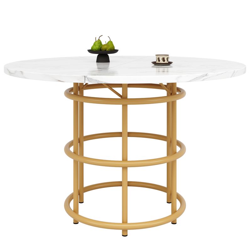 Ronder Esstisch 100x76cm Mit Marmorplatte, Goldene Ringbeine_voghion.com