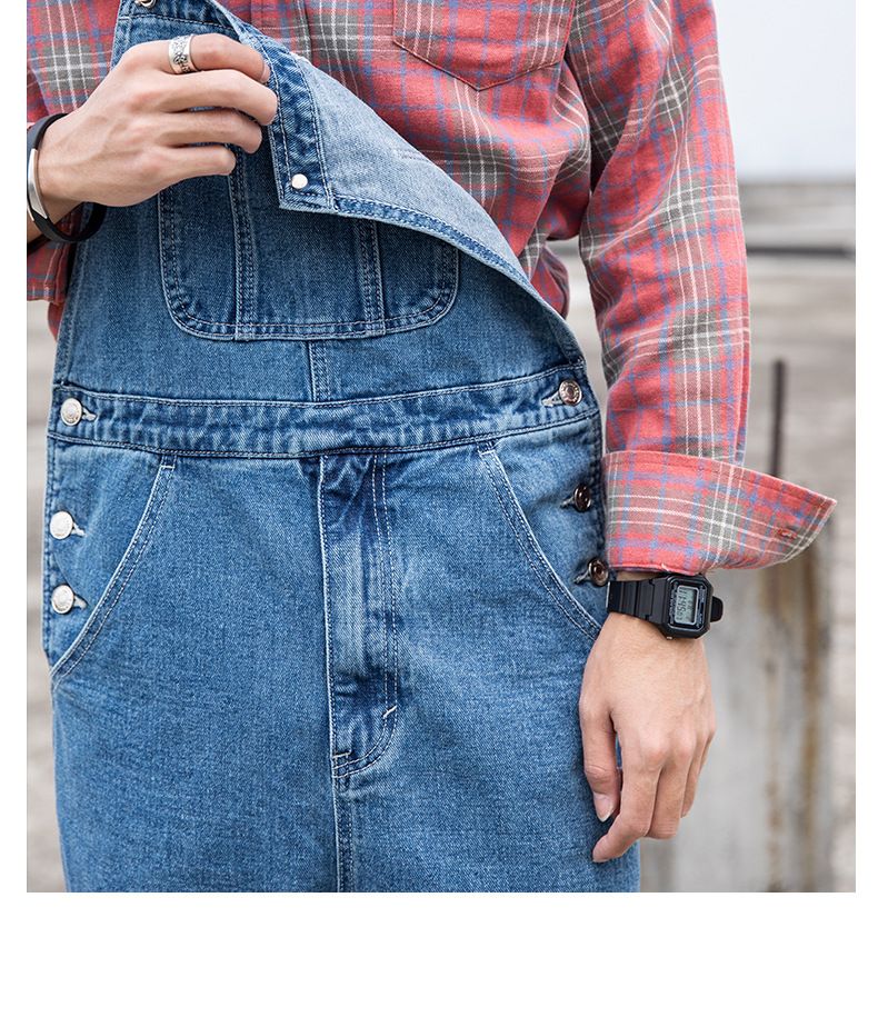 Man's clothing Blue overalls for men loose straight leg unisex work pants Overalls with suspenders_voghion.com