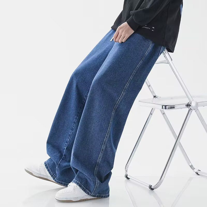 Blugi bărbătești cu cordon, de culoare deschisă, cu talie elastică, lejeri, drepți, până la podea, pantaloni largi, casual, lungi_voghion.com