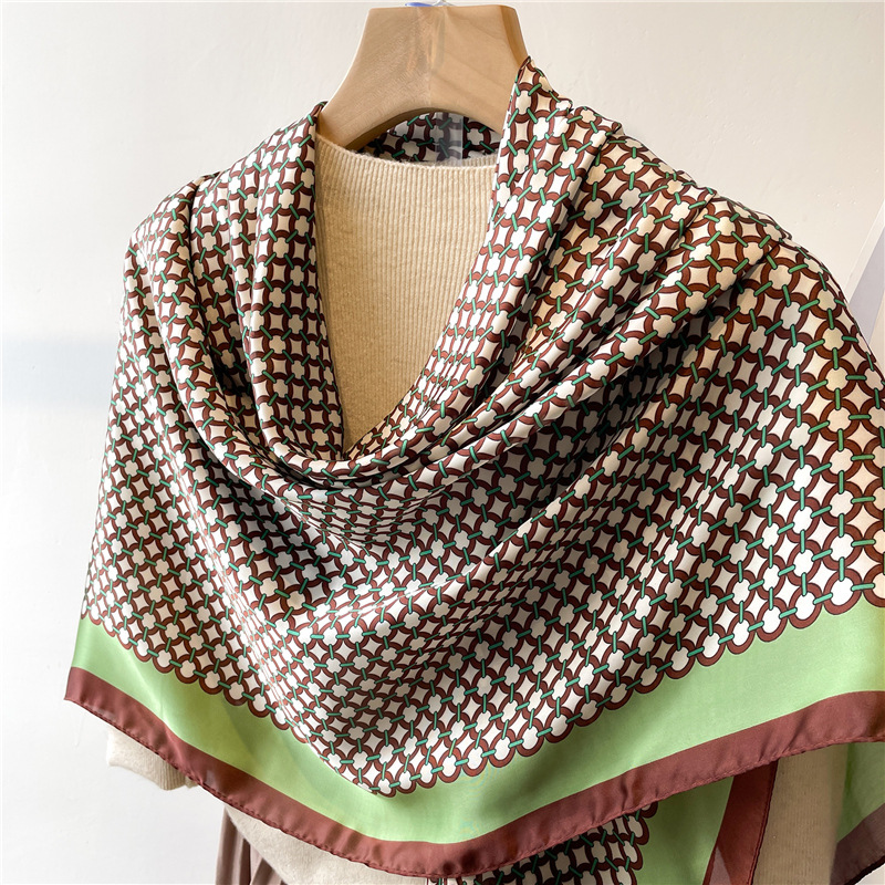 Bordo verde piccolo cerchio 110 cm broccato protezione solare foulard sciarpa quadrata scialle versatile sciarpa di seta di grandi dimensioni femminile_voghion.com