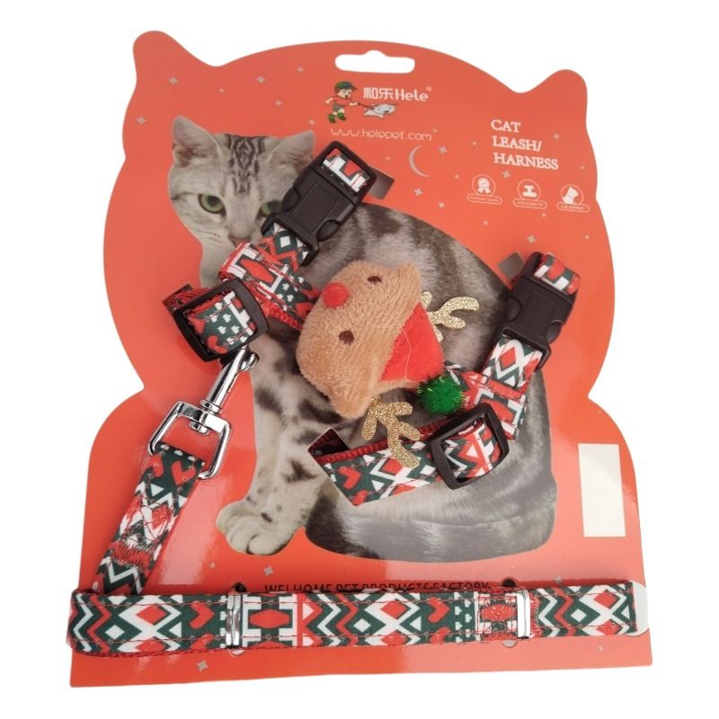Cute Pet Costume 2-Piece Set I-Shaped Cat Sewing Craft Chest Harness With Small Doll_voghion.com