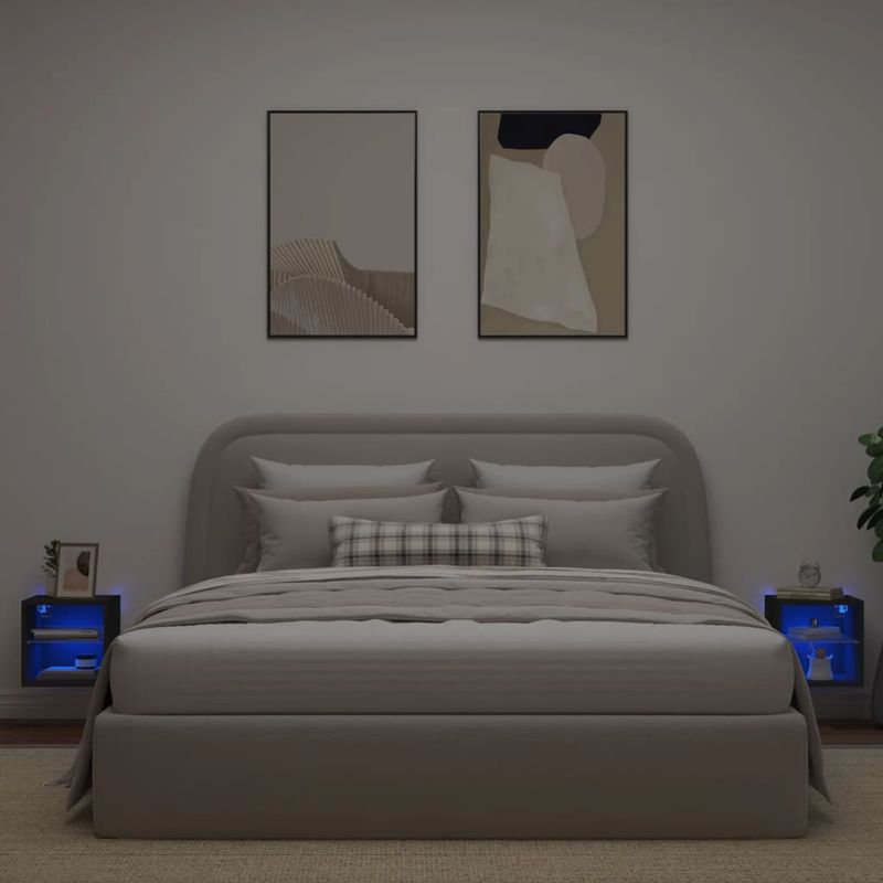 TV-Wandschränke mit LED-Leuchten 2 Stk. Schwarz 30x28,5x30 cm_voghion.com