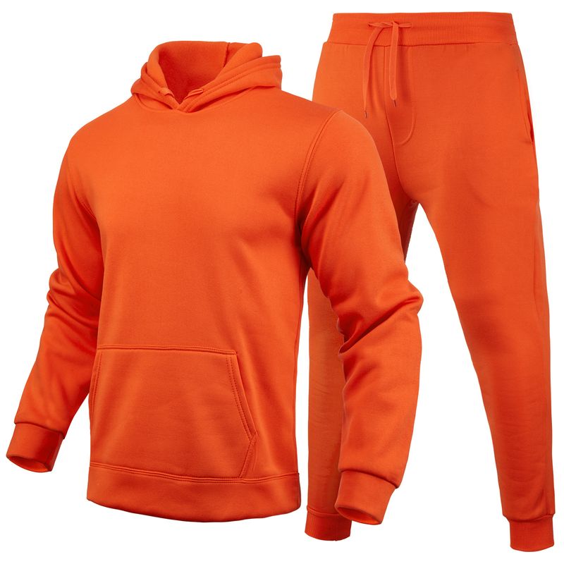 220g Autumn/Winter Men's and Women's Casual Blank Solid Color Fleece Loose Sweater Pants Two Piece Set_voghion.com