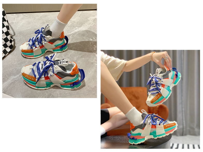 Forår og efterår Sport Daddy Sko Dame S Ins Trendy farvematchende tyk bund Åndbar Super Fire Øget læder_voghion.com