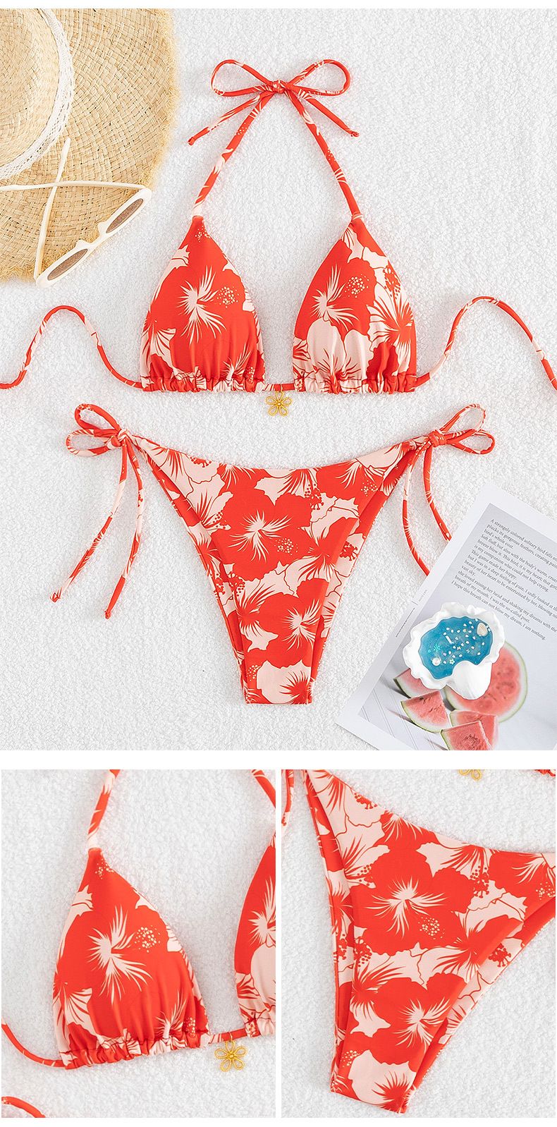 Dameskleding Slanke en vleesbedekkende casual bloemenprint, duurzaam, hoog elastisch vakantie-stijl splitbadpak_voghion.com