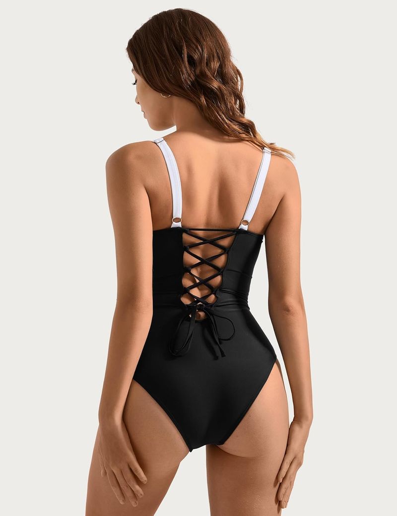 Maillot de bain une pièce à bretelles, bretelles serrées en acier, couleur assortie, modelant le corps_voghion.com
