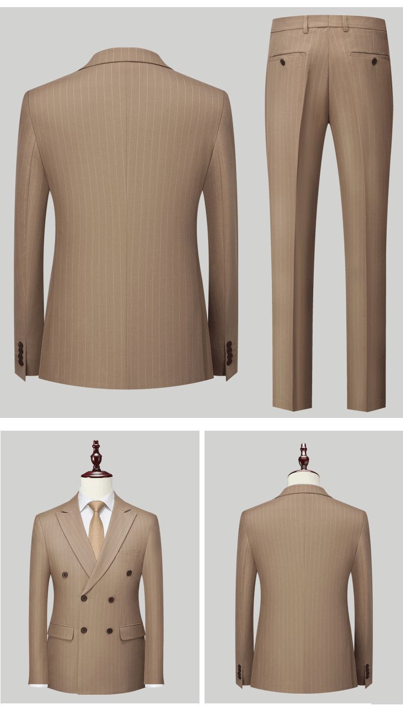 Herrenbekleidung Gestreifter Anzug Zweiteiliges Herrenanzug-Set mit Doppelschlitz_voghion.com