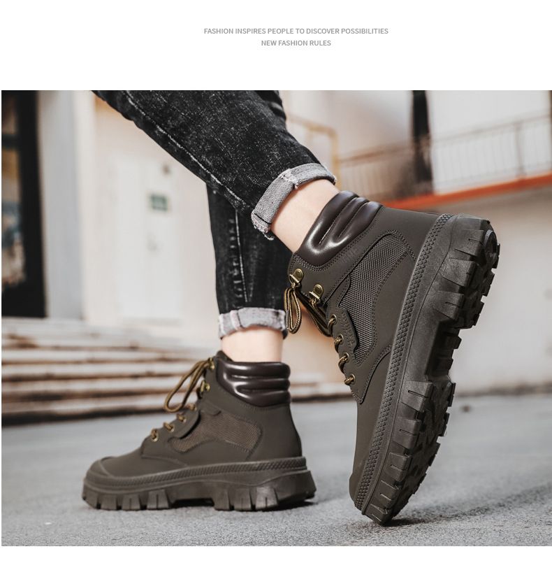Martin Boots Men's High-top Tooling Boots Leather Retro Style Big Yellow Boots Can't Be Kicked Badly_voghion.com