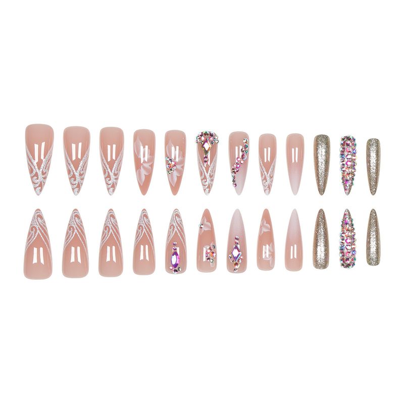Fashionable Press-On Nails With Floral & Glitter Design - Reusable False Nails For Women, Cat Eye & Glam Style, Easy To Apply (Glue/Gel Option)_voghion.com