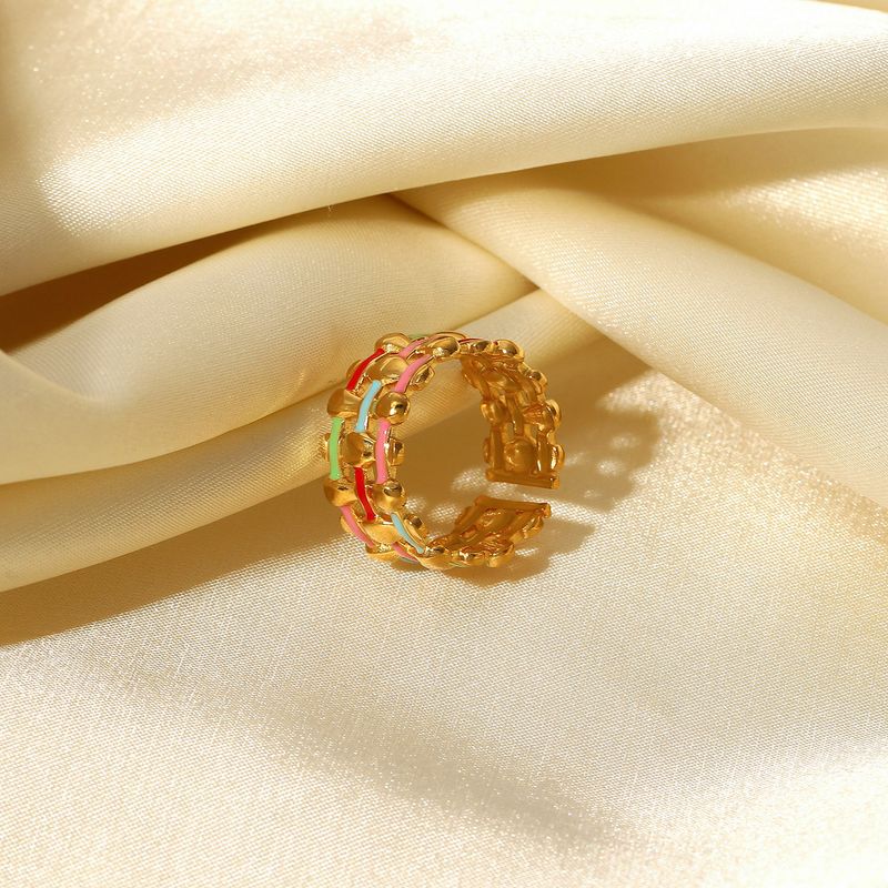 Gewebter Kreuz-Breitband-Schmuck aus Edelstahl, goldfarben, Öltröpfchen, verstellbare Öffnung, Ring für Damen_voghion.com