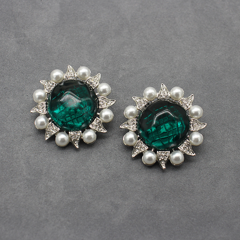 Damen-Schmuck, Sonnenblume, Sonnenblume, Ohrclip, Vintage, Retro, Brosche, gebrauchtes Set, Perlgrün, Gelee glasiert_voghion.com