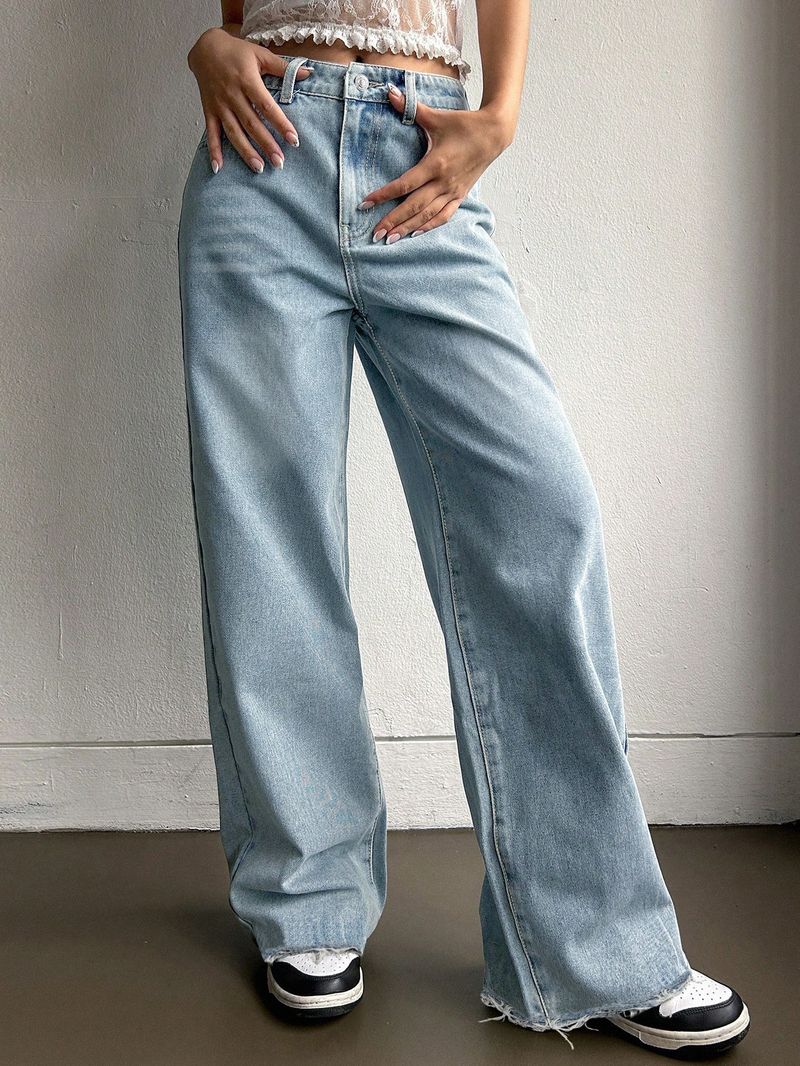 Women's Embroidered Bow Pocket Straight Leg Jeans - Comfortable Loose Fit Casual Denim Pants For Everyday Wear_voghion.com