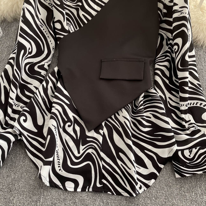 Abbigliamento da donna Maglie a maniche lunghe Larghe e snellenti Maglietta a due pezzi finta con cuciture a righe_voghion.com