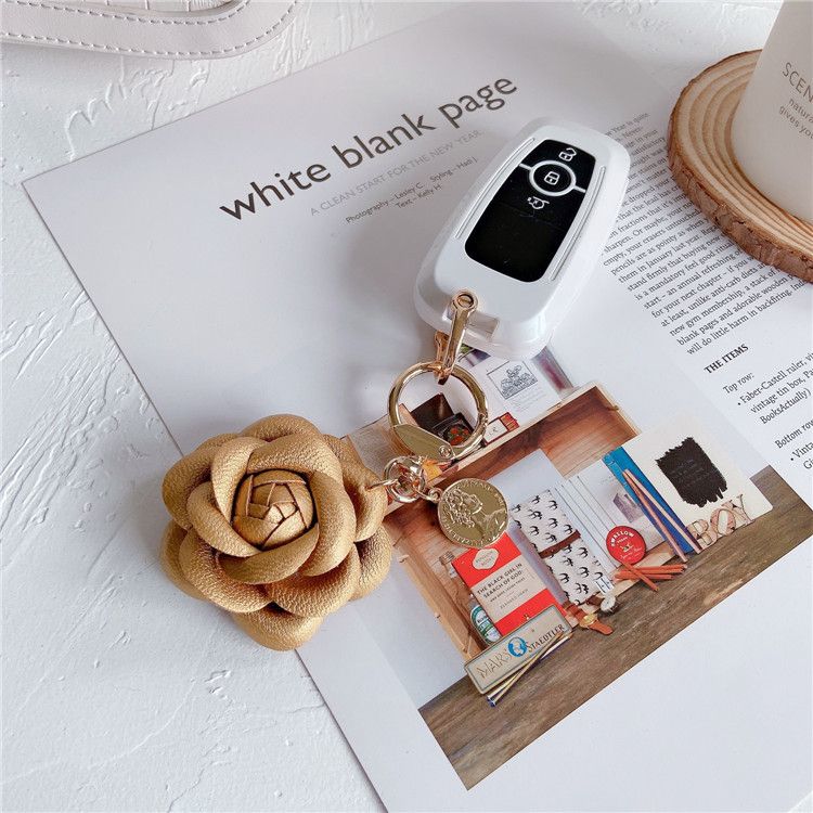Parti e accessori per borse Moda Pelle Camelia Portachiavi per auto Carino Fiore Zaino Ciondolo Accessori Personalità Portachiavi Anello Donna_voghion.com